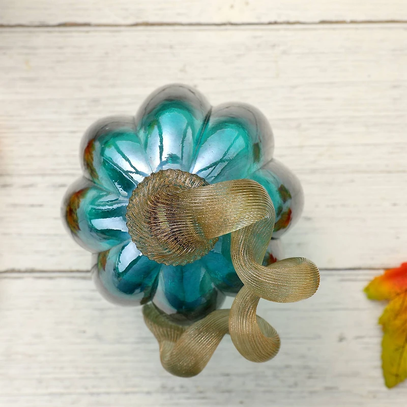 Glitzhome® Crackle Glass Pumpkin, Turquoise