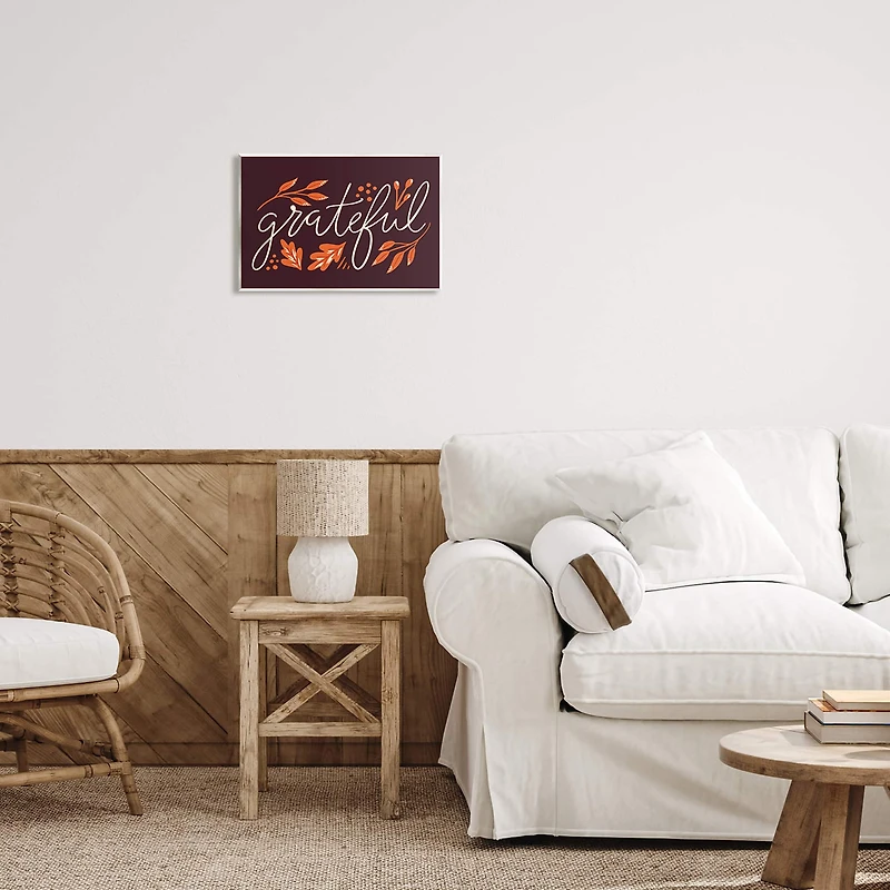 Stupell Industries Grateful Autumnal Leaves Phrase Wall Plaque Art