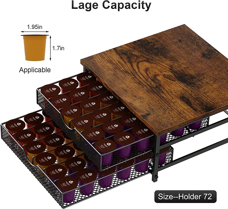Black 2-Tier 72 Pods Drawer Coffee Organizer for K Cup