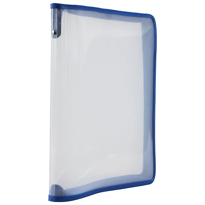 JAM Paper Blue Plastic Portfolio with Zip Closure