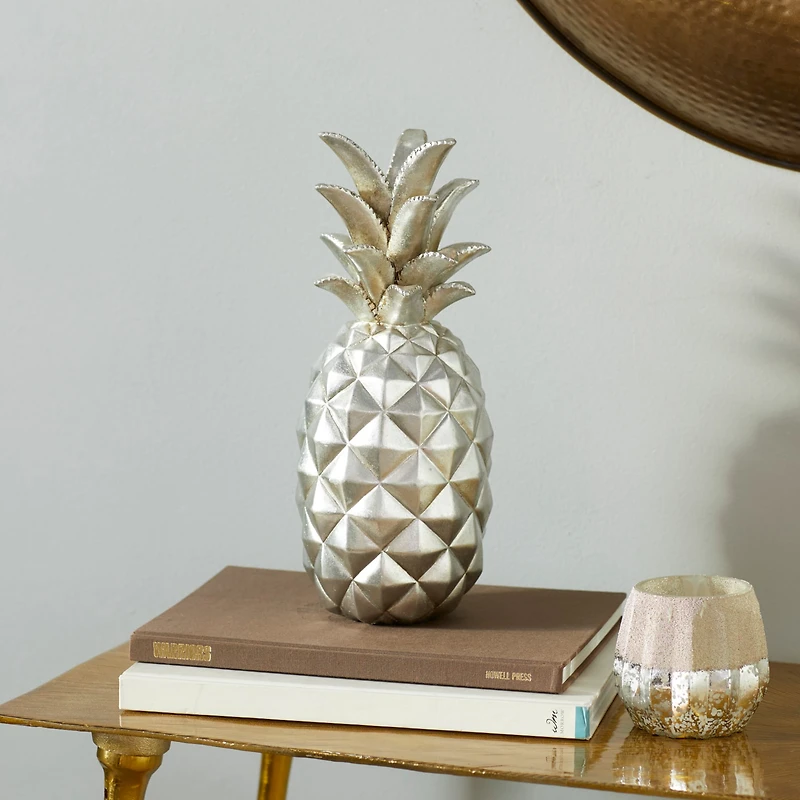 Silver Polystone Traditional Decorative Pineapple, 14" x 6" x 6"