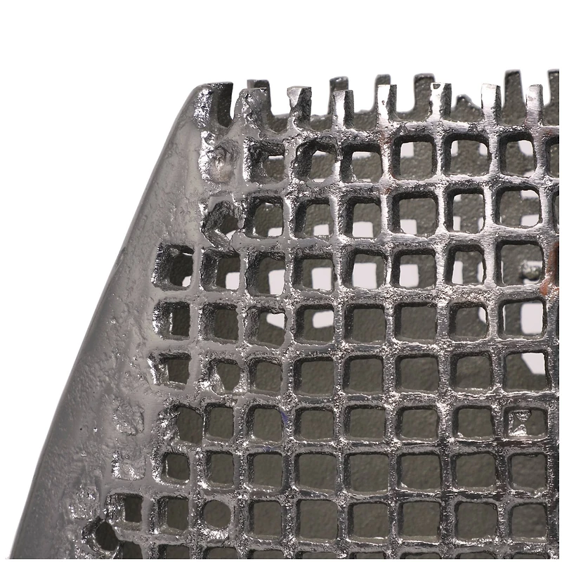 15" Dark Gray Aluminum Grid Inspired Abstract Vase with Open Frame Design