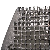 15" Dark Gray Aluminum Grid Inspired Abstract Vase with Open Frame Design