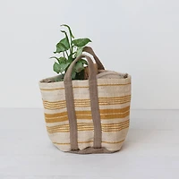 Hello Honey® 24" Cream & Yellow Stripe Jute & Cotton Tote Bag Handles