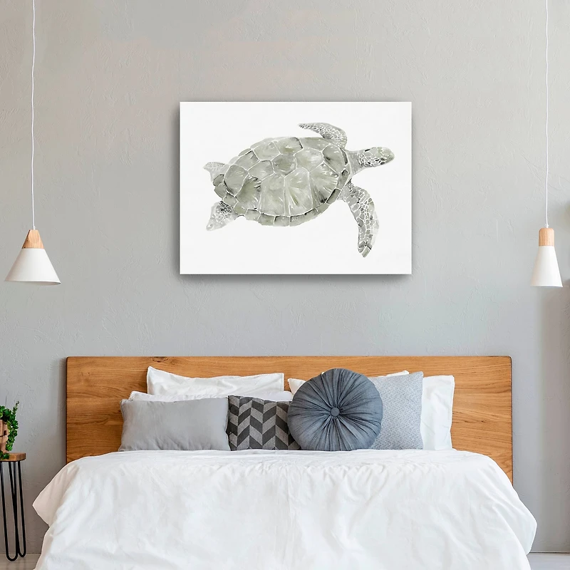 Green Swimming Sea Turtle Canvas Giclee