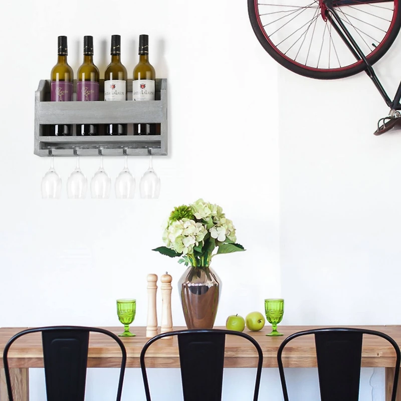 Rustic Gray Wall-Mounted Wood Wine Rack
