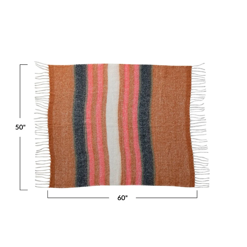 Hello Honey® Brown & Pink Striped Acrylic & Wool Throw Blanket