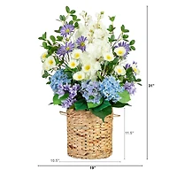 2.5ft. Artificial Mixed Flower & Hydrangea Arrangement in Hyacinth Weave Basket