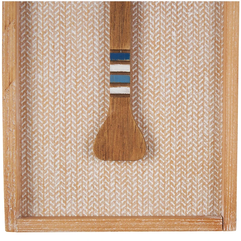 Brown Wood Paddle Wall Décor with Blue Accents & Chevron Pattern Set