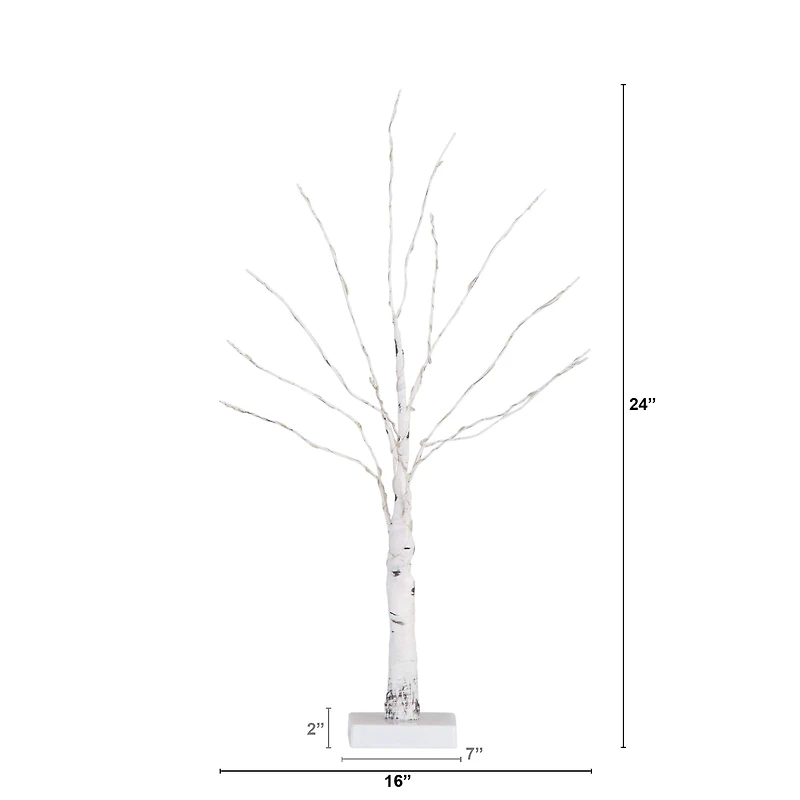 2ft. Pre-Lit White Birch Artificial Christmas Tree, Warm White LED Lights