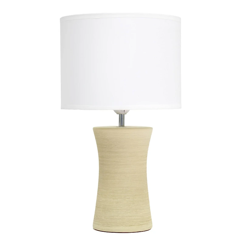 Simple Designs White Shade Ceramic Hourglass Table Lamp