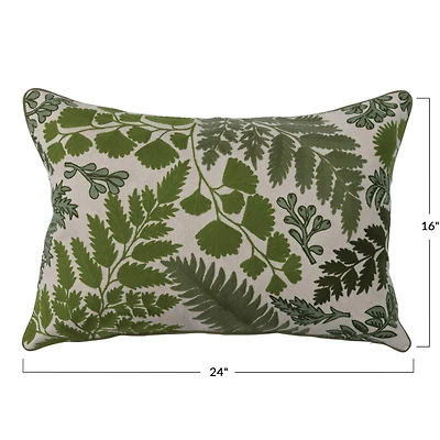 Hello Honey® Green and White Cotton Embroidered Lumbar Pillow Cover with Botanicals
