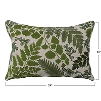 Hello Honey® Green and White Cotton Embroidered Lumbar Pillow Cover with Botanicals