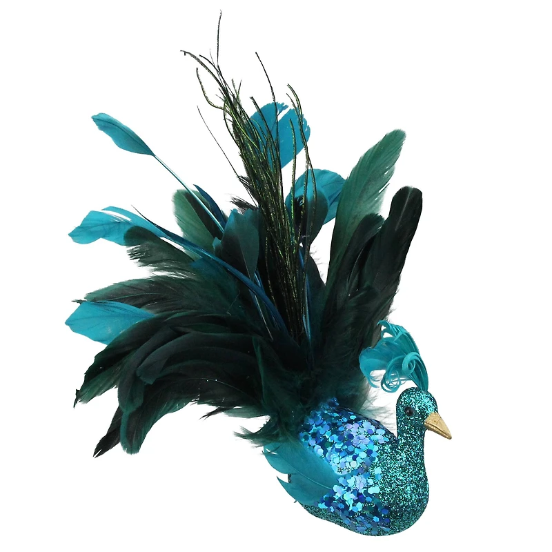 10" Turquoise Blue & Green Peacock Clip-On Ornament