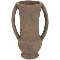 15" Dark Brown Ceramic Handmade Textured Amphora Vase with Two Long Handles