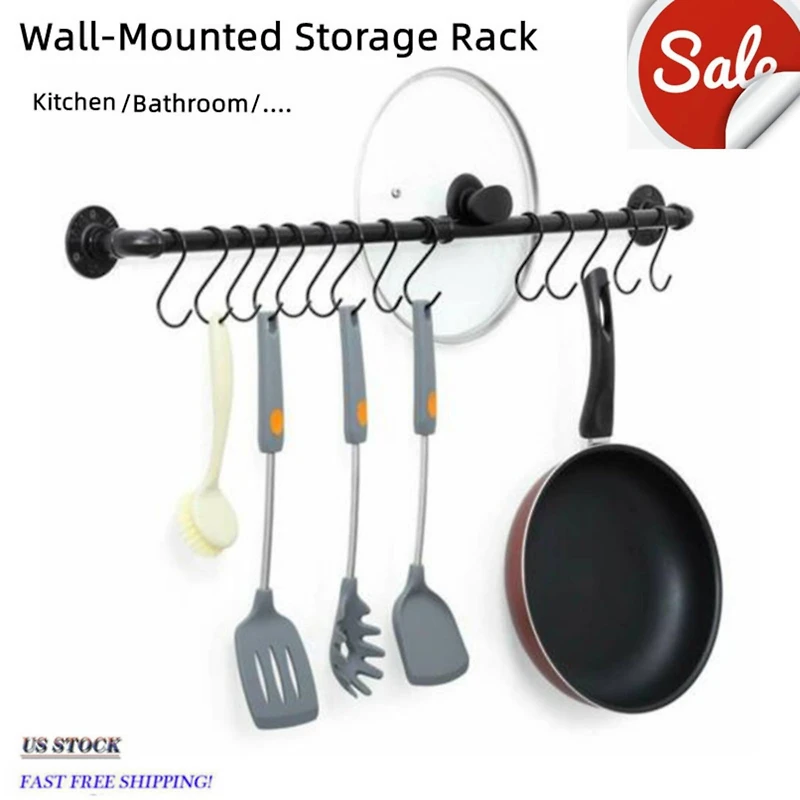 NEX™ Black Industrial Wall Mounted Metal Hanging Pot Rack