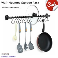 NEX™ Black Industrial Wall Mounted Metal Hanging Pot Rack