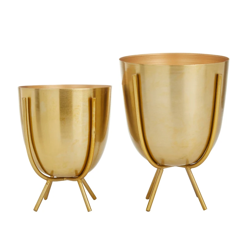 Gold Contemporary Planter, Set of 2" 6", 7"
