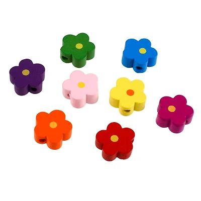Multicolor Flower Wood Beads by Creatology™