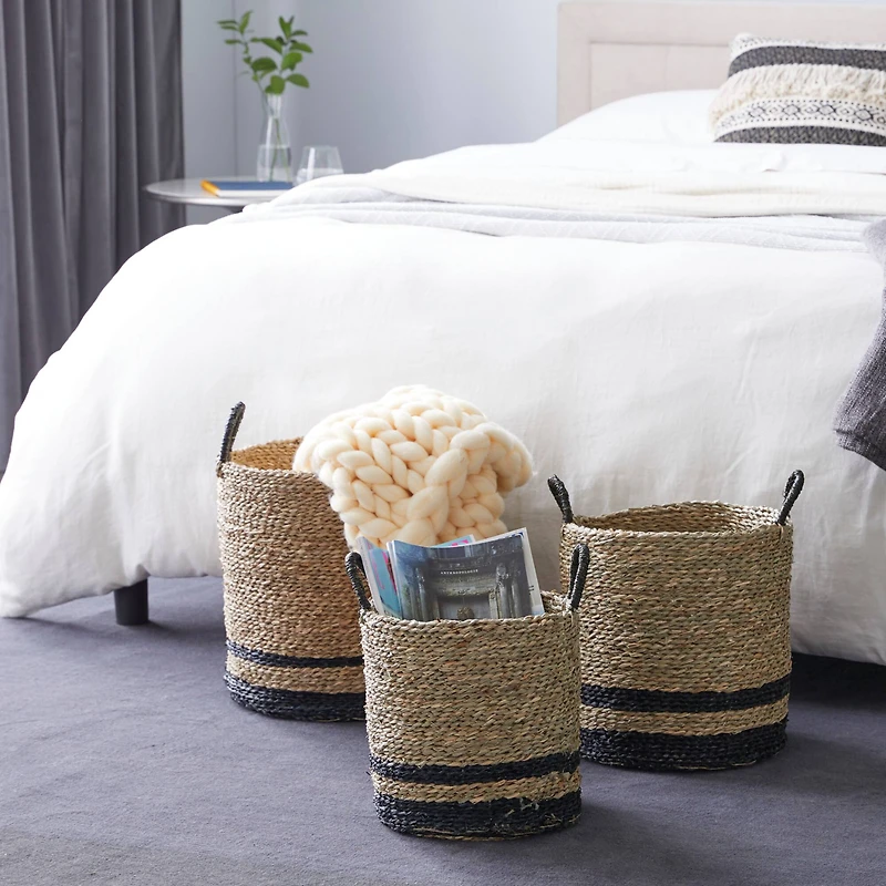 Black Seagrass Modern Storage Basket Set