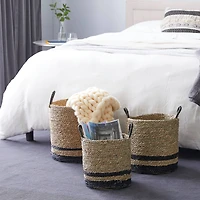 Black Seagrass Modern Storage Basket Set