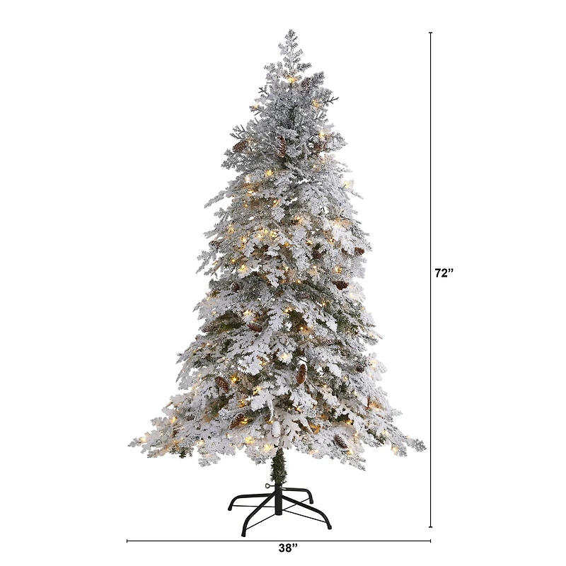 6ft. Pre-Lit Flocked Montana Down Swept Spruce Artificial Christmas Tree with Clear LED Lights