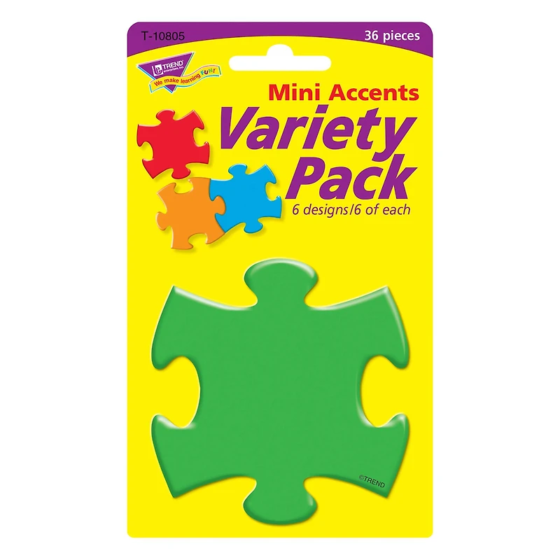Trend Puzzle Pieces Mini Accents Variety Pack, 6 Packs of 36