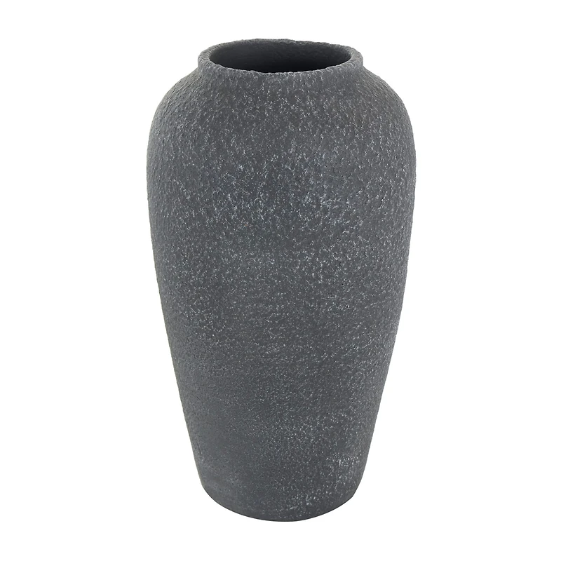 15" Black Ceramic Whitewashed Textured Vase