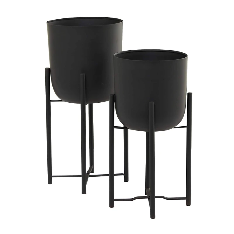 CosmoLiving by Cosmopolitan Black Metal Planter with Removable Stand Set, 22" & 20"