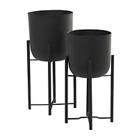 CosmoLiving by Cosmopolitan Black Metal Planter with Removable Stand Set, 22" & 20"