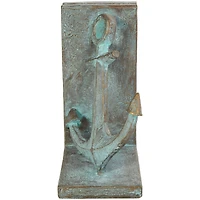 8.5" Blue Polystone Anchor Distressed Patina Bookends with Gold Foil Accents Set