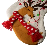 Glitzhome® 21" LED Embroidered Reindeer Linen Christmas Stocking