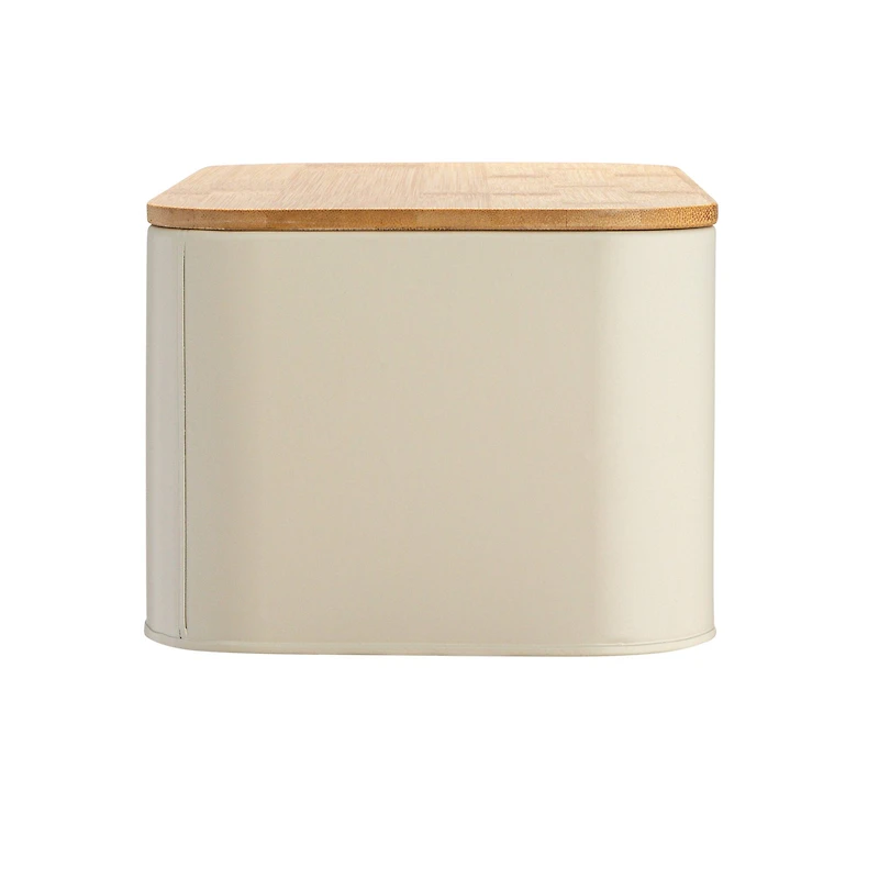 Hello Honey® 11.75" Cream Metal Bread Bin with Bamboo Lid