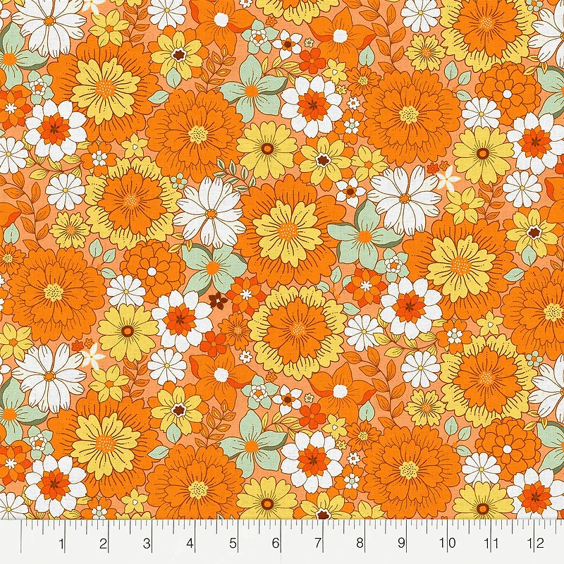 Fabric Editions Orange Retro Revival Cotton Fabric