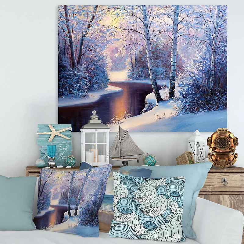 Designart Christmas Forest with River & Trees I Canvas Wall Art