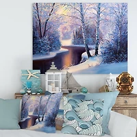 Designart Christmas Forest with River & Trees I Canvas Wall Art
