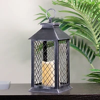 11" Silver Brushed Black Mesh Lantern with Flameless LED Candle