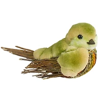 8.5" Green & Brown Autumn Harvest Tabletop Bird With Sequins