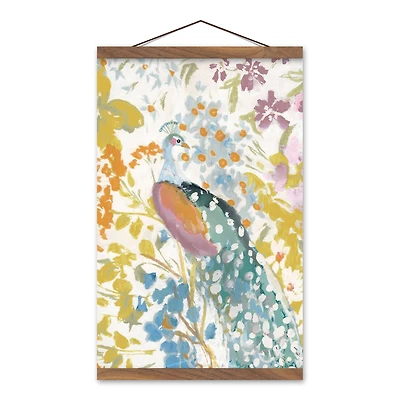 Spring Peacock Teak Hanging Canvas Art