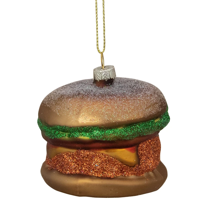 Juicy Golden Cheeseburger Glass Christmas Ornament