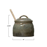 Hello Honey® Green & Blue Glaze Stoneware Honey Jar with Wood Honey Dipper