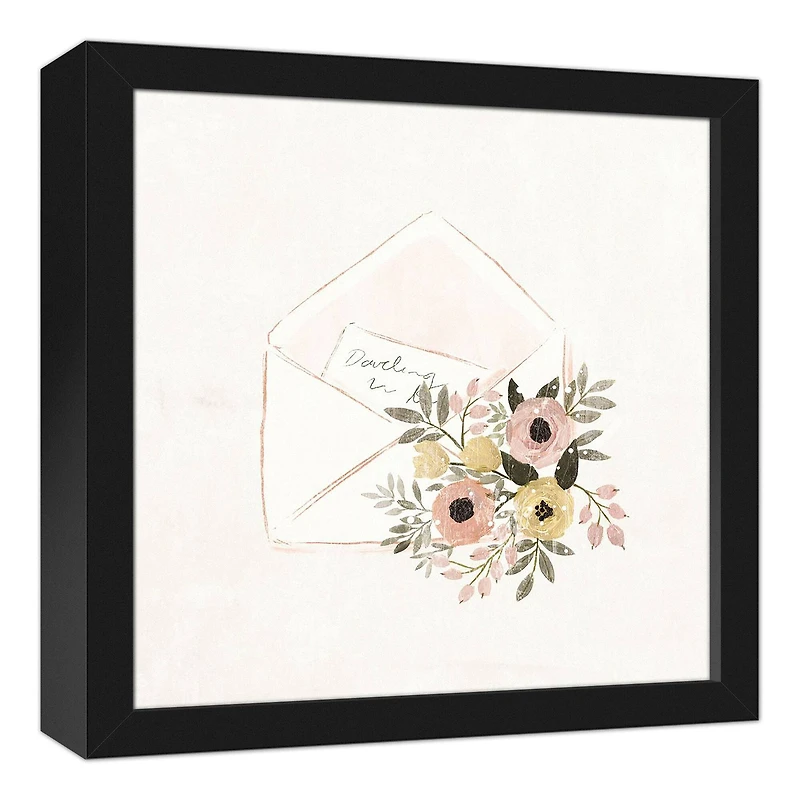 Romantic Floral Letter 12" x 12" Black Framed Canvas