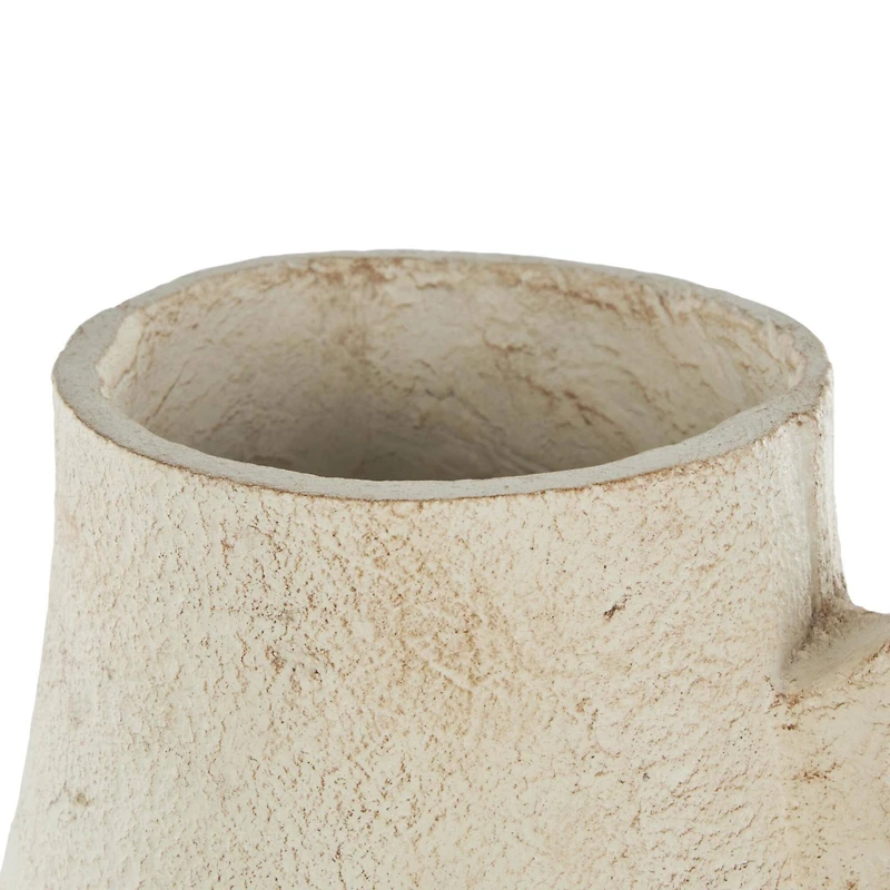 15.25" Cream Textured Paper Mache Fluted Vase with Ring Handle