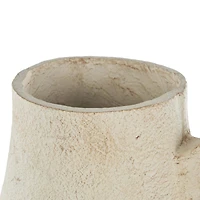 15.25" Cream Textured Paper Mache Fluted Vase with Ring Handle