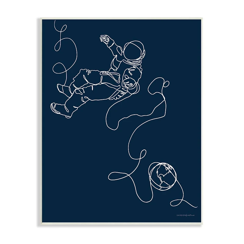 Stupell Industries Astronaut in Outer Space Over Earth Line Drawing Wall Plaque