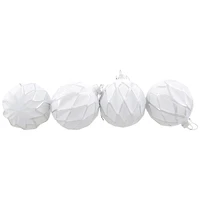 Embossed Diamond Christmas Glass Ball Ornaments - 4" (100mm) - White - 4ct