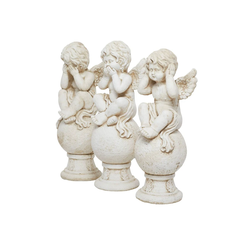 29" White Stone French Country Angel Garden Sculpture Set