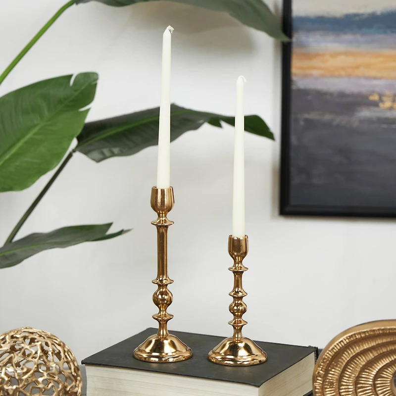 Gold Aluminum Metal Candle Holder Set