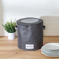 Honey Can Do 12" Gray Round Dinnerware Storage Box