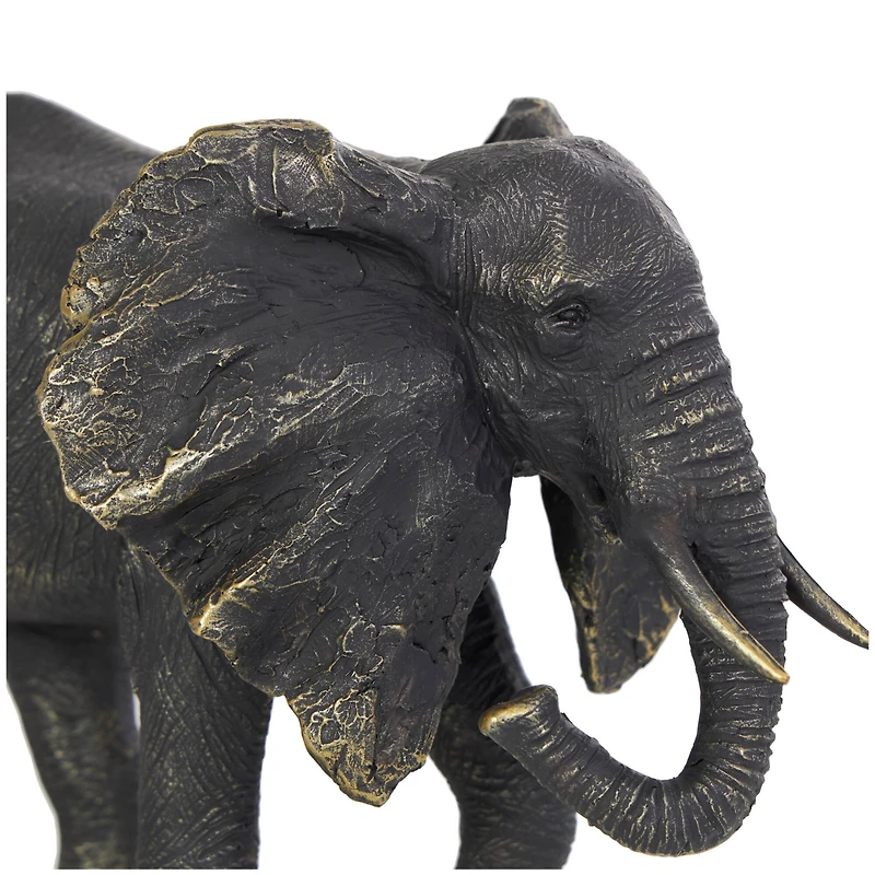 10" Bronze Polystone Elephant Sculpture with Gold Detailing